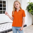 thumbnail image 2 of longantii Girls Polo Shirts Short Sleeve V Neck School Uniform Casual Collared Lapel Solid Color T-Shirts Saffron 11-12 Years, 2 of 6