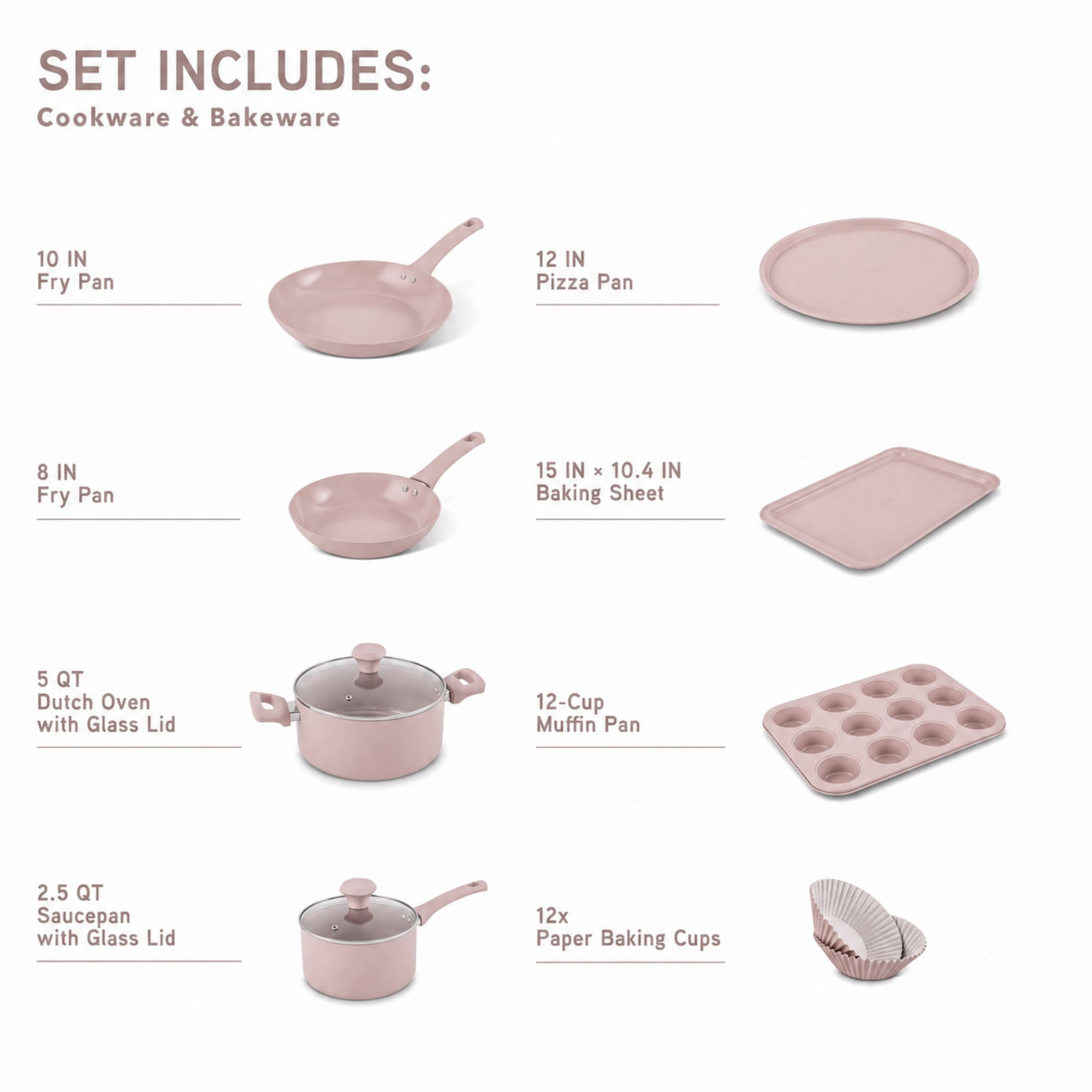 Elements by Thyme & Table 60-Piece Ceramic Non-Stick Cookware Set - Dusty Rose