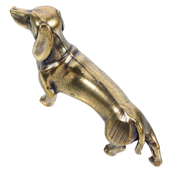ETHZZLE Handmade Brass Dachshund Dog Figurine, Compact Golden Statue for Office Desk, Shelf Decor, Collectible