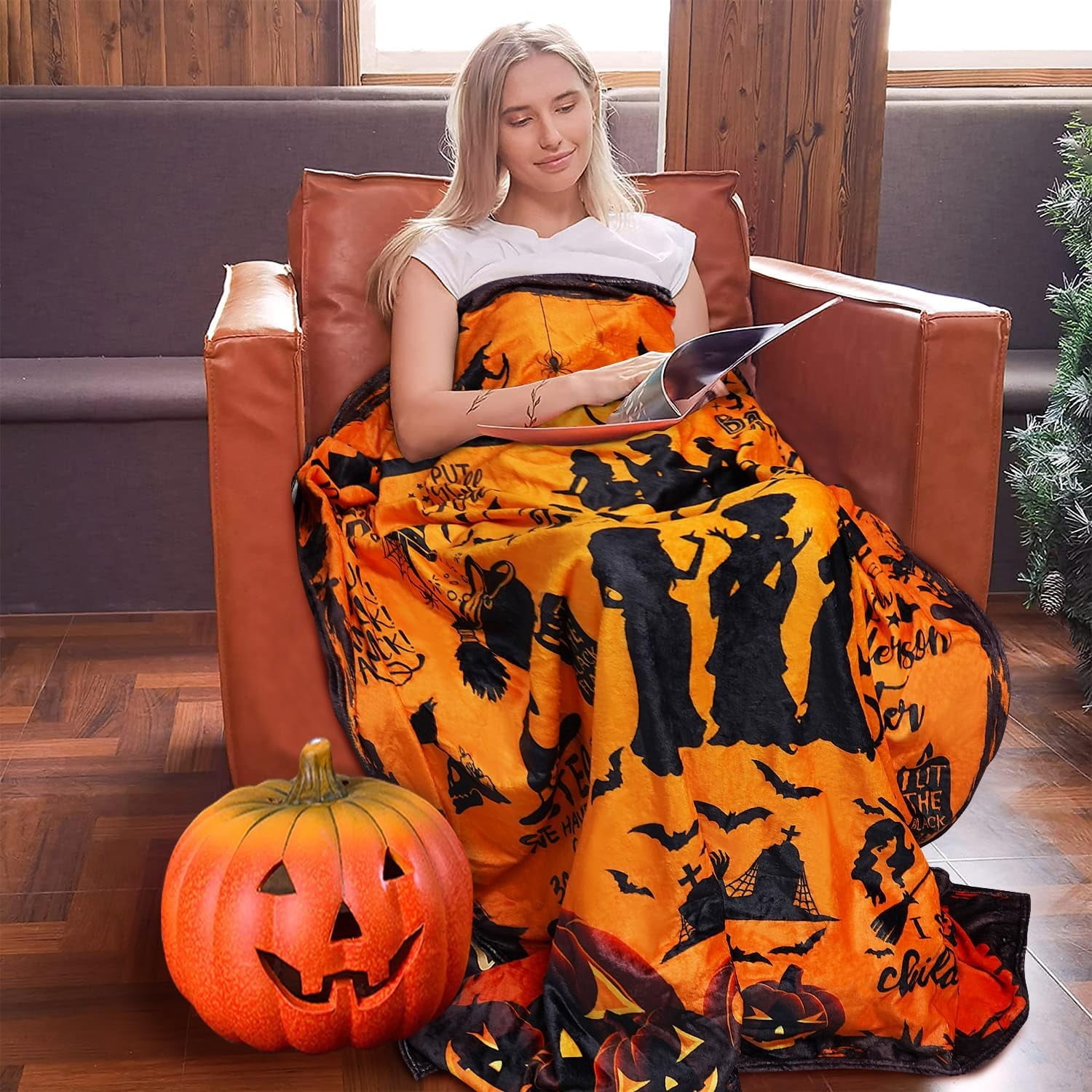 Metawu Halloween Witch Blanket for Women, Flannel Fleece Throw Blanket for Couch, Sofa, Bed, Chair Decor, 50x60 Inches