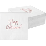 20pcs Rose Gold Retirement Napkins Happy Retirement Party Decorations Disposable Rose Gold Napkins Foil Dessert Cake Beverage Cocktail Napkins Supplies for Women Going Away Party Decorations 5"x5"