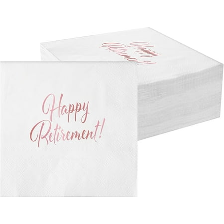 20pcs Rose Gold Retirement Napkins Happy Retirement Party Decorations Disposable Rose Gold Napkins Foil Dessert Cake Beverage Cocktail Napkins Supplies for Women Going Away Party Decorations 5"x5"