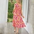 thumbnail image 4 of Taqqpue Women's One Shoulder Maxi Dress Casual High Waist A Line Flowy Tropical Print Beach Sundress Floral Ruffle Boho Vacation Wedding Guest Plus Size Long Dresses, 4 of 4