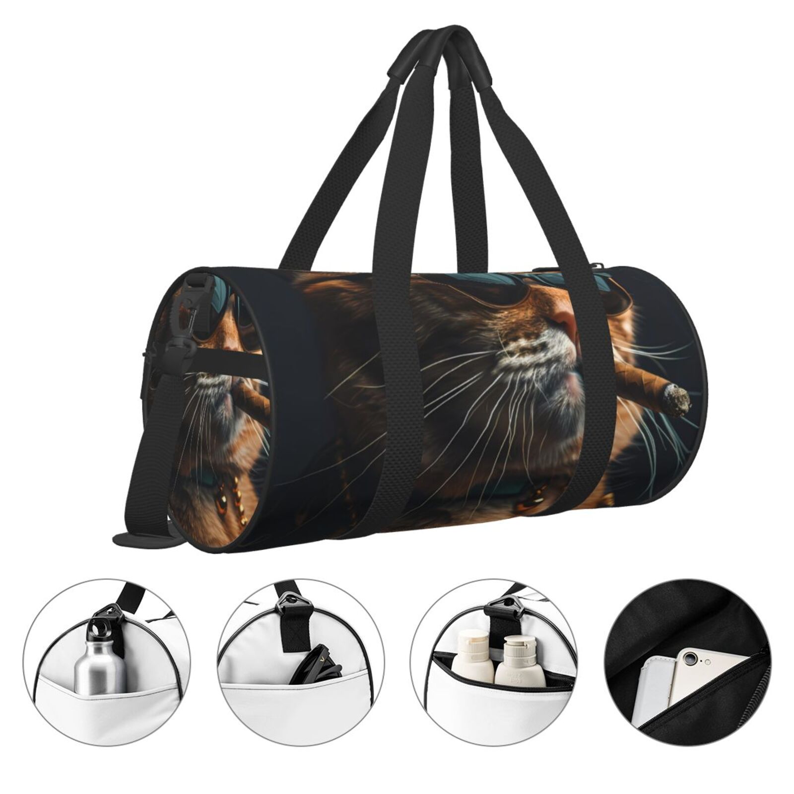 Vsdgher Dapper Cat in Sunglasses 45L Foldable Duffel Bag, Sports Gym Bag,Overnight Bag, Portable Weekender Bag for Airplanes
