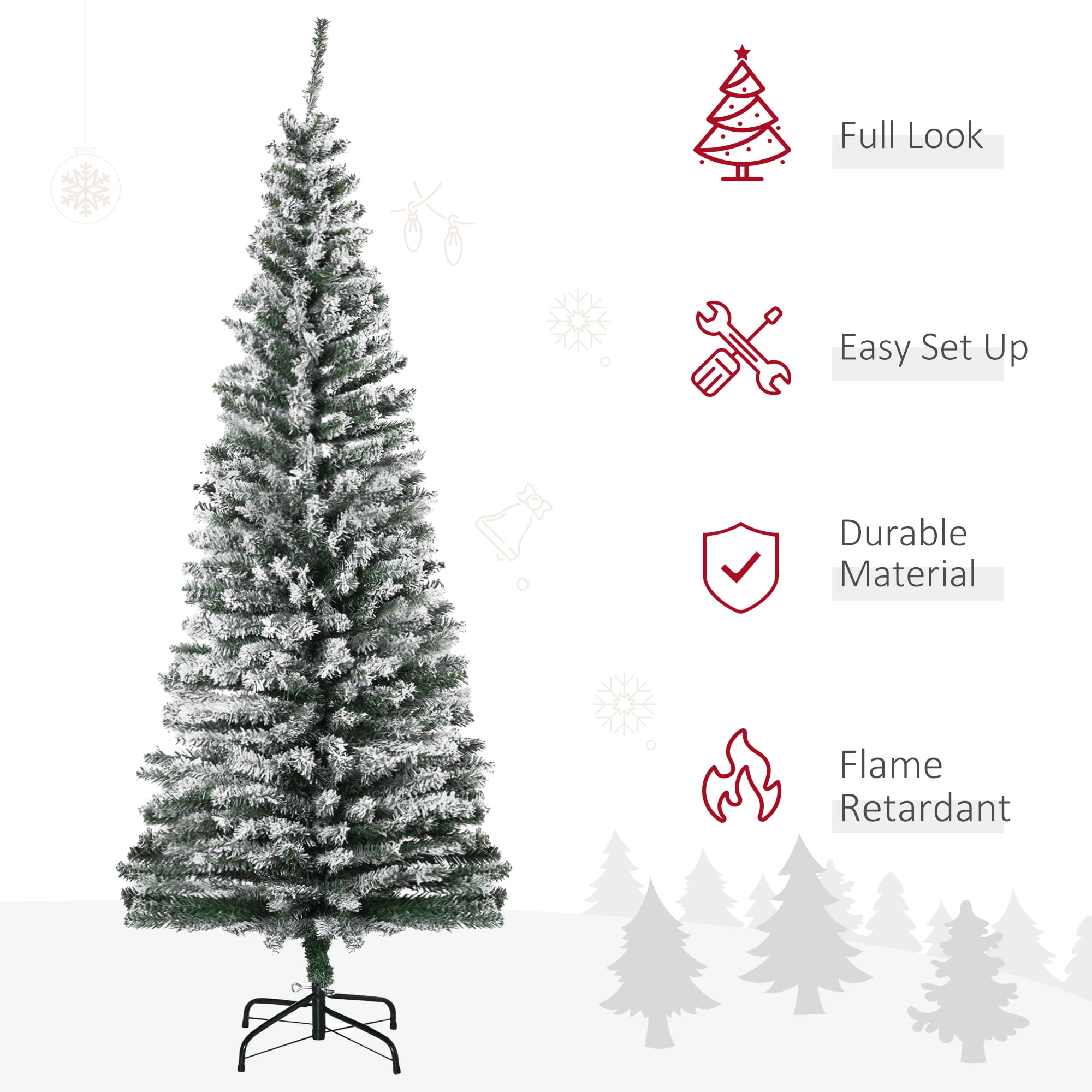 6' Tall Unlit Snow-Flocked Slim Artificial Christmas Tree with Realistic Branches and 492 Tips
