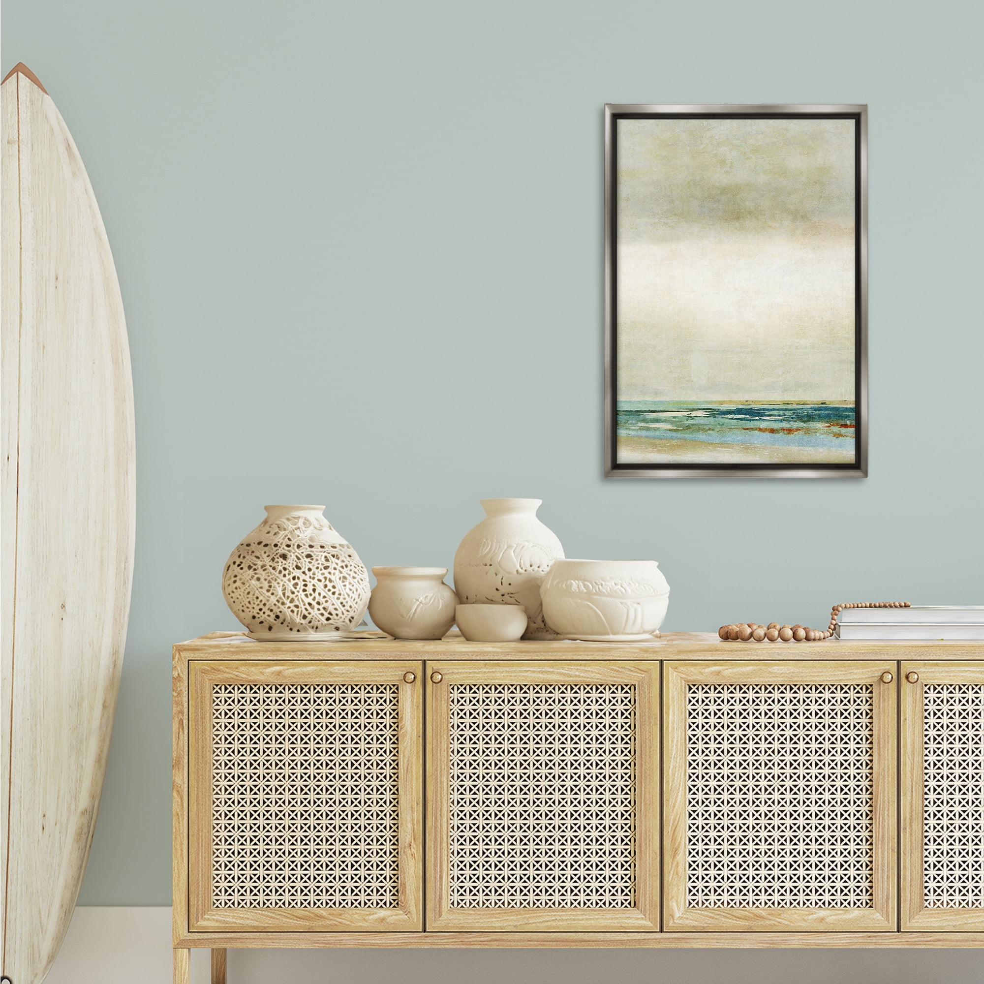 Stupell Industries Neutral Beige Beach Abstraction Abstract Painting Gray Floater Framed Canvas Art Print Wall Art, 21 x 31