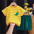 thumbnail image 2 of CPNG Girls Summer Pure Cotton Casual Outfits 2Pcs Set Cute Print Short Sleeve Crewneck T-Shirt and Shorts Set Kids Suits(Yellow,5-6 Years), 2 of 8