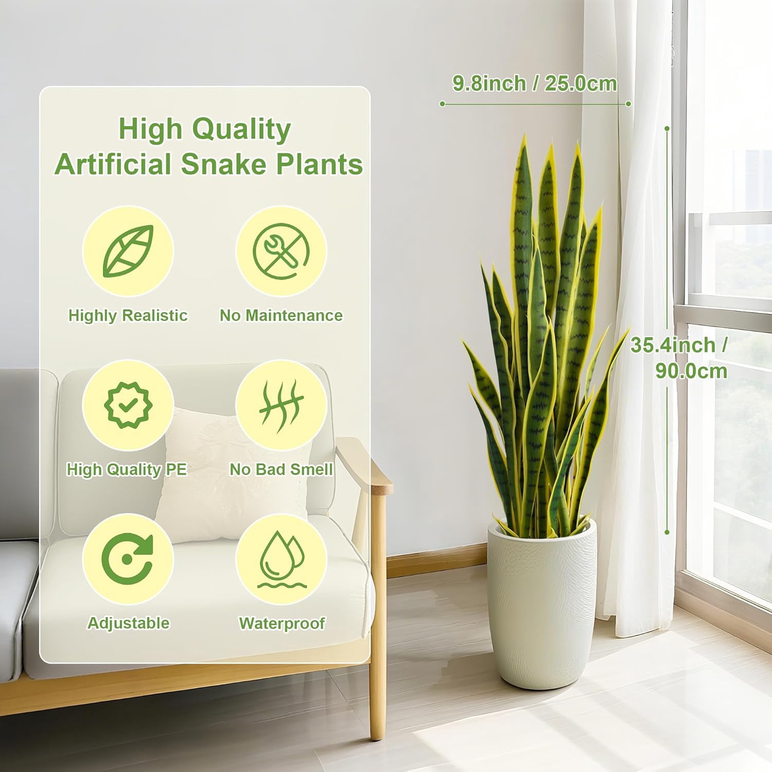 OLIVIVI Faux Snake Plants 3FT Tall Artificial Silk Agave Plant for Home Office Decor Indoor Outdoor Fake Lifelike Potted Plant with Wood Branches 2 pack
