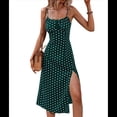 thumbnail image 2 of Vestido de Verano de Lunares para Mujer, con Tirantes Finos, Corte Entallado y Abertura Lateral, Vestido de Corte A Verde Pavo Real L, 2 of 8