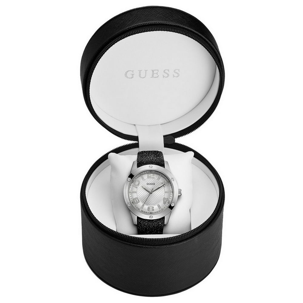 GUESS U0751L1 Women's Black Shiny Leather Band With Silver Analog