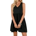 thumbnail image 4 of YouLoveIt Women's Sleeveless Dress Ruffles Loose Mini Dress Summer Tunic T-Shirt Dress V Neck Casual Ruffle Swing Dress Plain Dresses Short Dress, 4 of 7