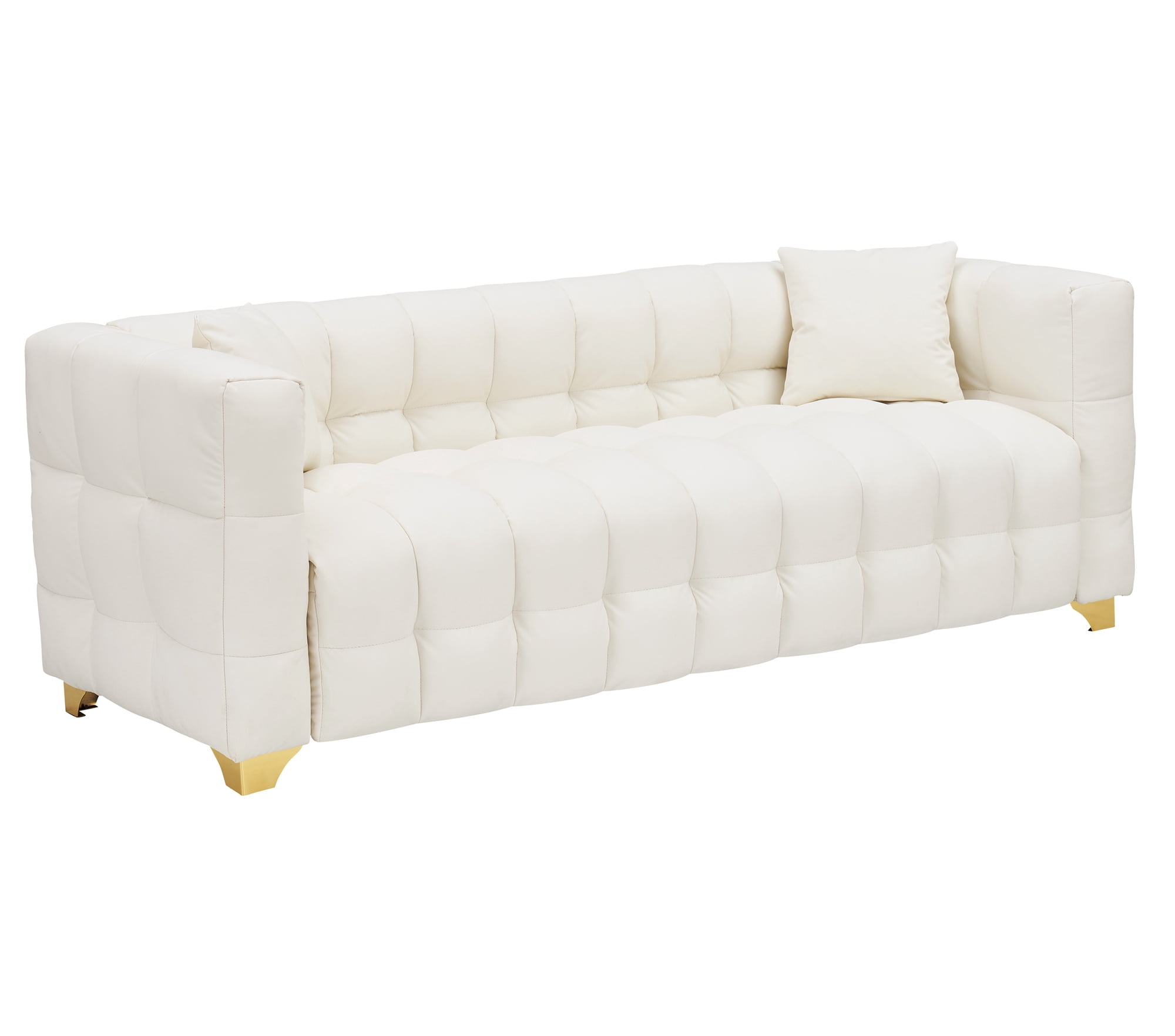 Aukfa 80" Modern Comfy Sofa, Deep Tufted Couch for Living Room, 2 Pillows, Leathaire, Beige