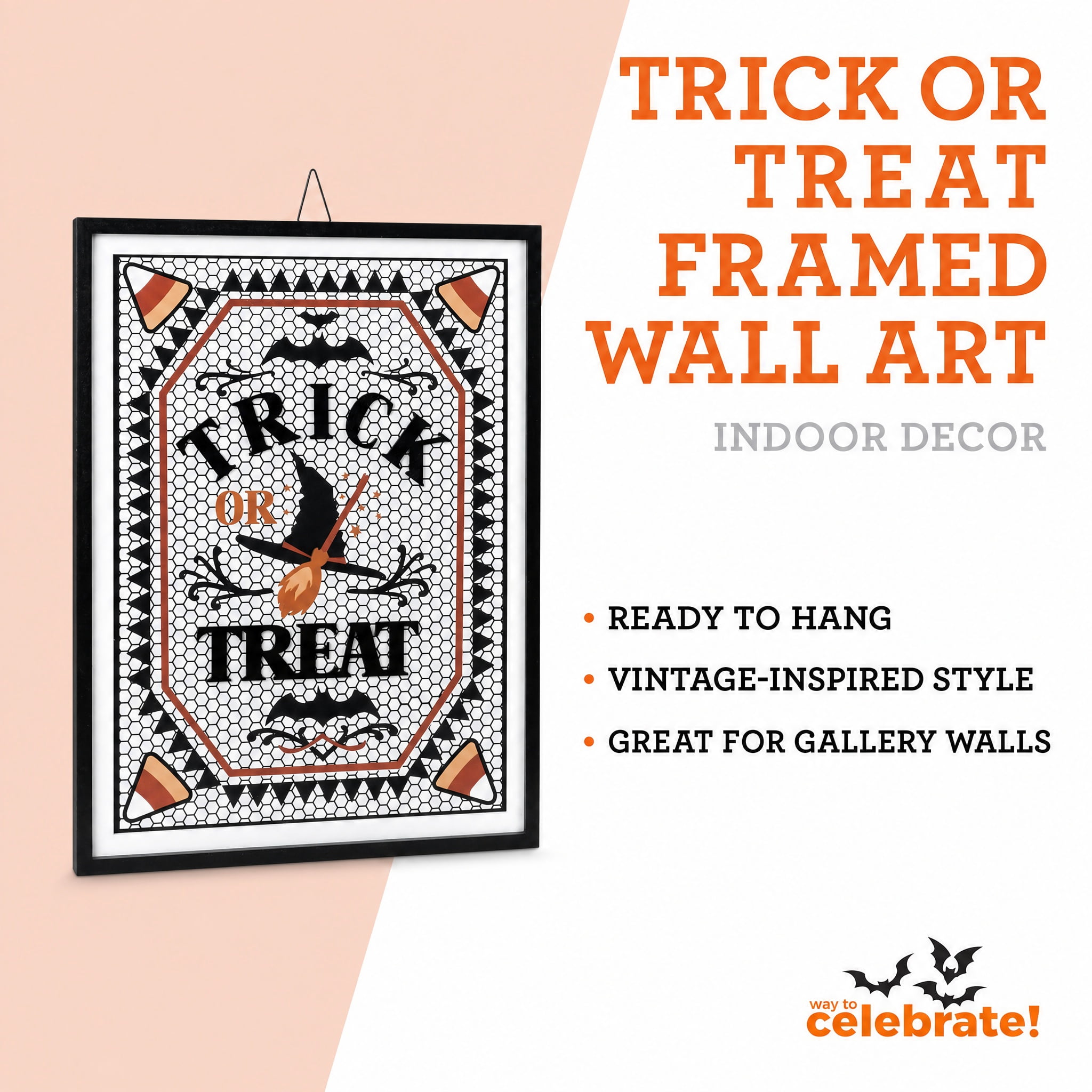 Trick or Treat Framed Wall Art, Multicolor, 14.8" x 20", Halloween by Way To Celebrate