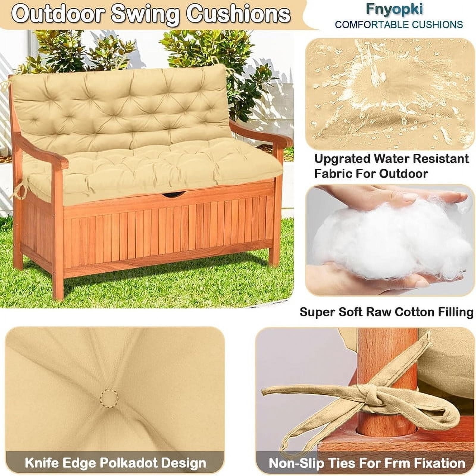 Replacement Cushions for Swing, Waterproof Porch Swing Cushion, 2-3 Seat Outdoor Bench Cushion with Backrest for Patio Furniture Garden Porch Loveseat Glider Pad (Beige 60*40in)