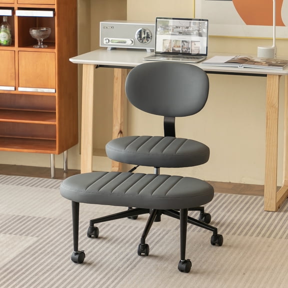 Ergonomic Office Chair Cross Legged, Multi-Position Swivel Desk Chair for Adults, Meditation & ADHD Fidget Seating with Back Support & Rolling Base, Gray