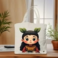 thumbnail image 3 of Cute Cartoon Girl Tote Bag - Canvas Multifunctional Reusable Shopping Bag for Parties Travel & Shopping - Cheerful Design with Expressive Eyes & Ponytails, 3 of 6