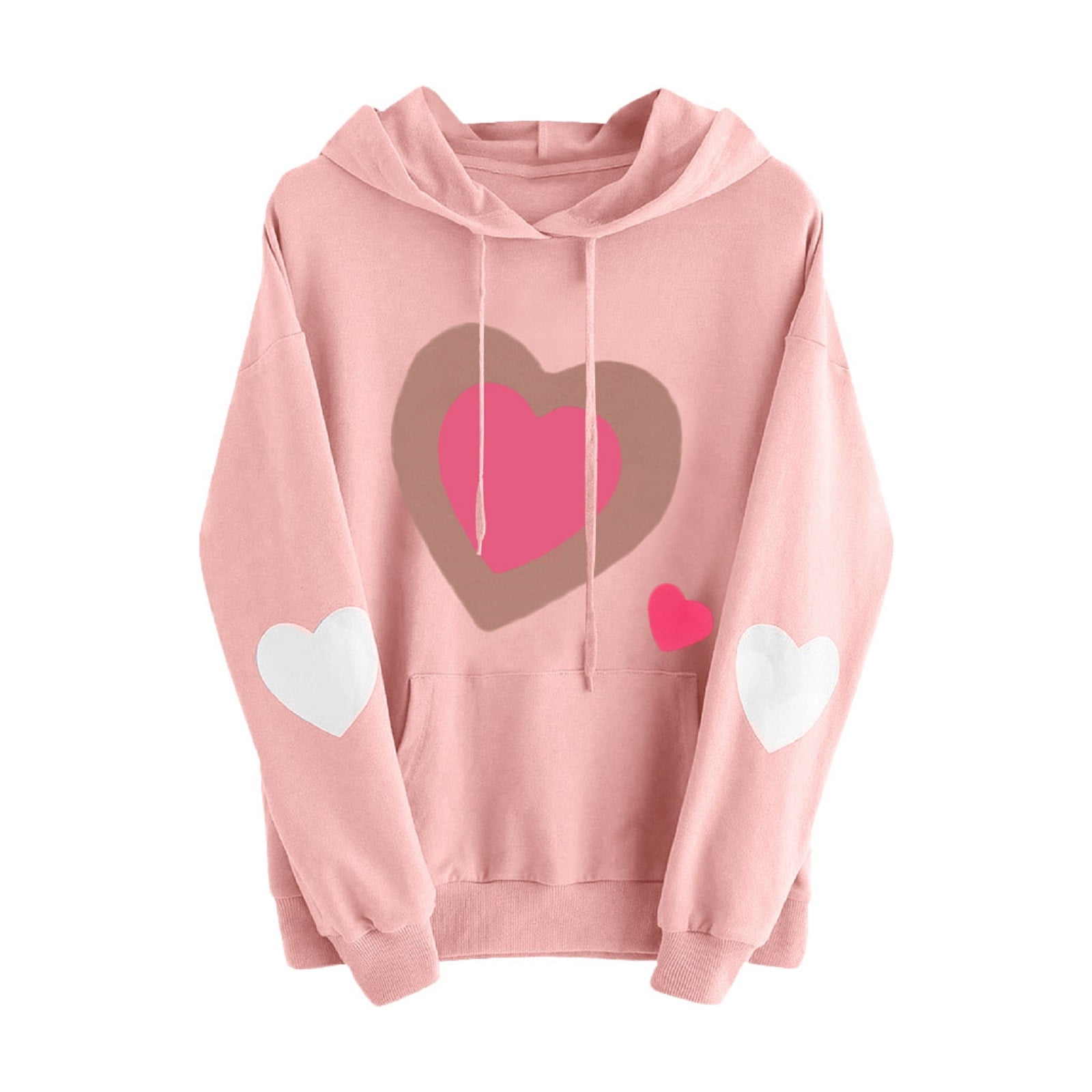 Bospose Long Sleeve Shirt Women Pink Shirt Womens Heart Pocket Hood Sweatshirt Jumper Pullover Tops Blouse Love Ladies Heart Print L, Women's, Size: