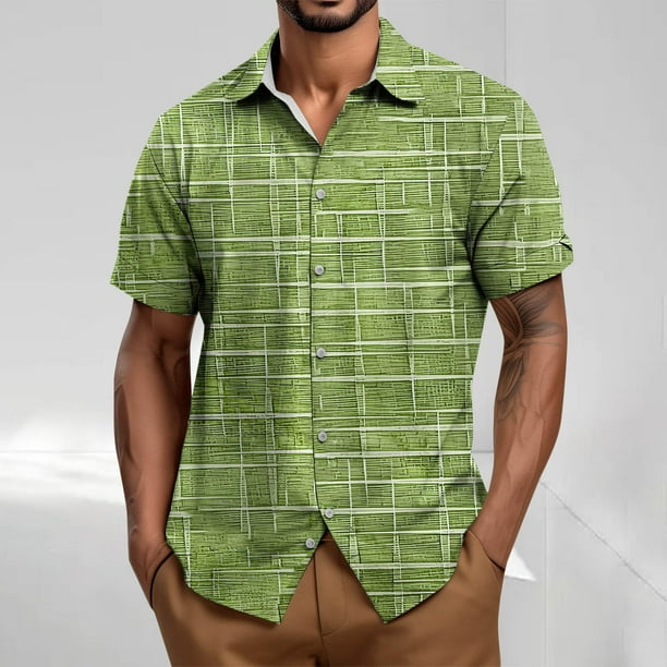 Blusa y camisa de manga corta con cuello vuelto para hombre, blusa informal holgada con botones y cuello vuelto, blusa de poliéster para hombre