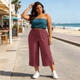 thumbnail image 6 of Zormilly Capri Pants for Women, Loose Lightweight Plus Size Pants with Pockets, Split Hem Black Cropped Pants Vacation, XL-5XL, 6 of 8