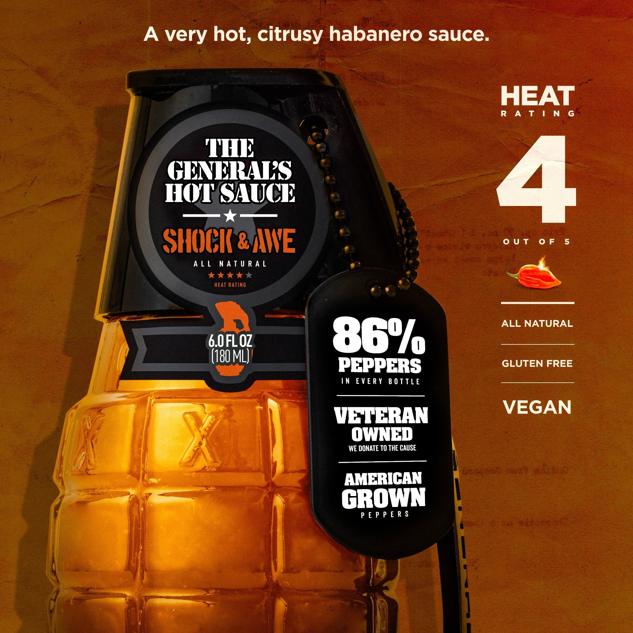 The General's Hot Sauce Military-Inspired Ammo Crate Gift Set with Cayenne and Habanero Peppers,  3-Pack (6oz Bottles)