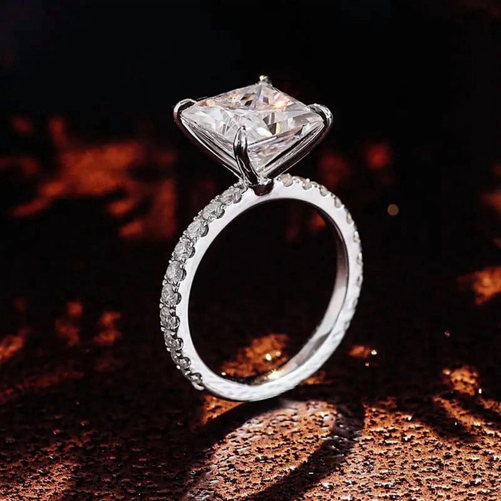 solitaire jewels 4CT Princess Moissanite Solitaire Engagement Ring For Women, 10K Rose Gold