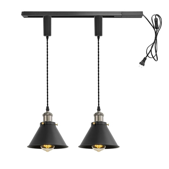 KAYYELAMP 1x Plug in Cable Track Rail, 2X Adjustable Cord Black Track Lighting Fixtures Pearl Black E26 Base H-Type Vintage Design for Kitchen Loft(No Bulb)