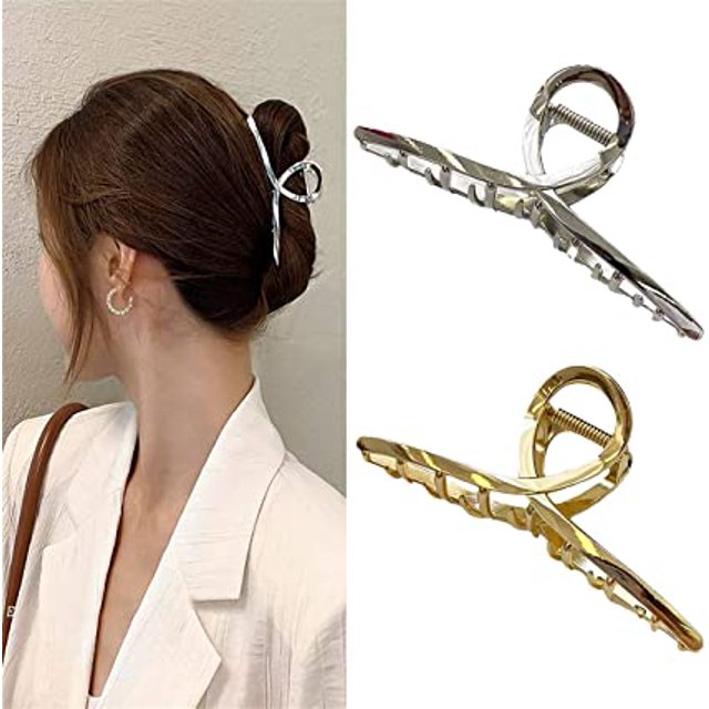 Pinza de cangrejo para el pelo para mujer, 2 uds., pinza de metal rubio, pinza para el pelo gruesa, accesorios para el cabello para mujeres y niñas