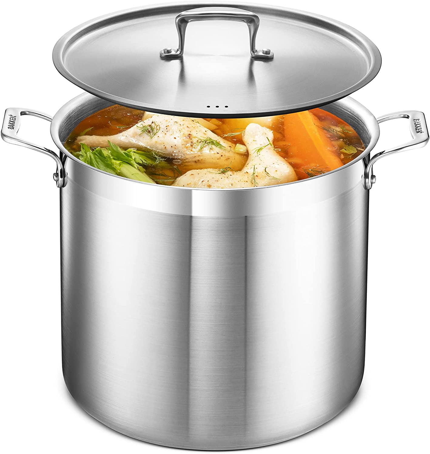 Bakken-Swiss Deluxe 24-Quart Stainless Steel Stockpot w/ Tempered Glass See-Through Lid - Simmering Delicious Soups Stews & Induction Cooking 