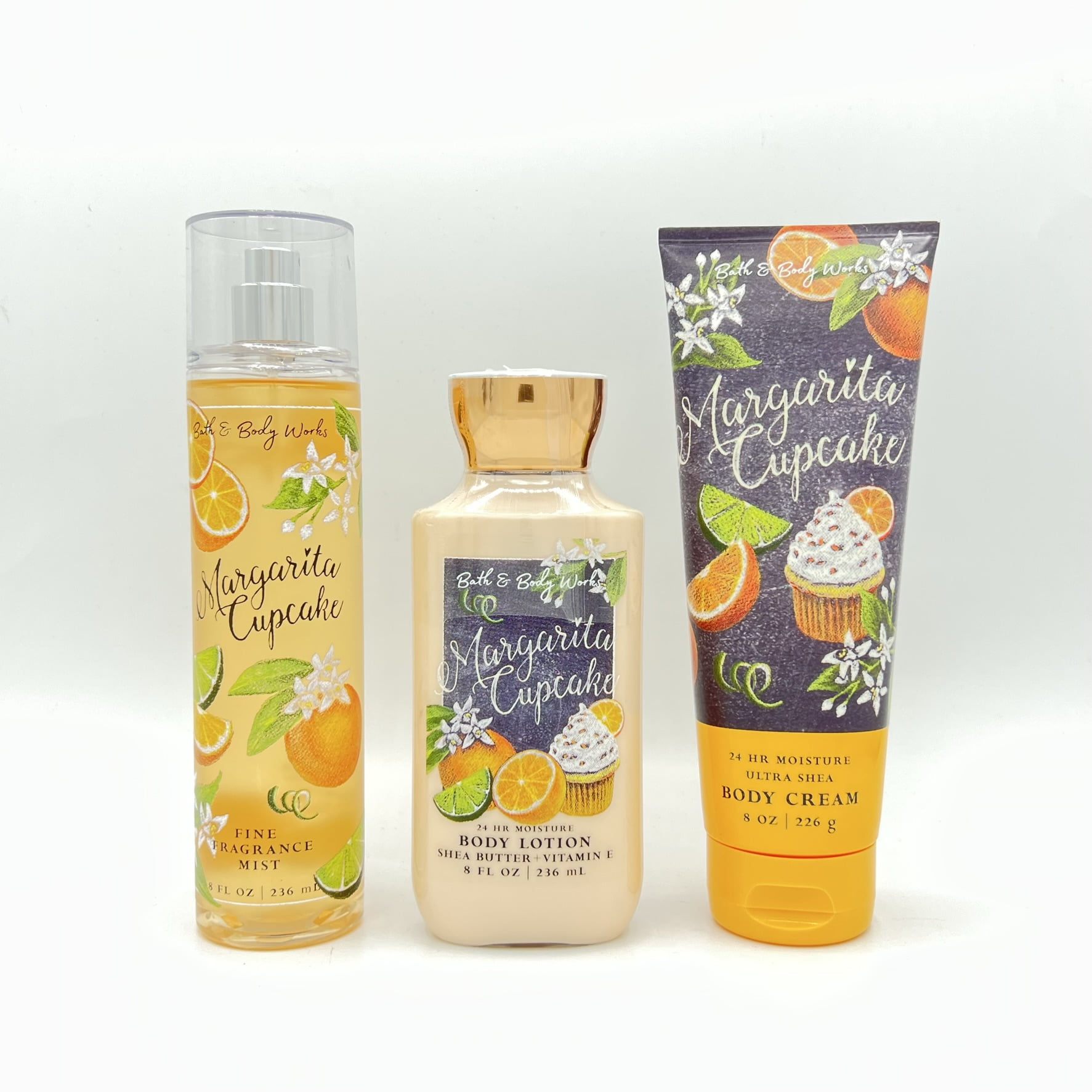 Bath and Body Works Margarita Cupcake 8oz Fine Fragrance Mist, 8oz Body Lotion and 8oz Body
