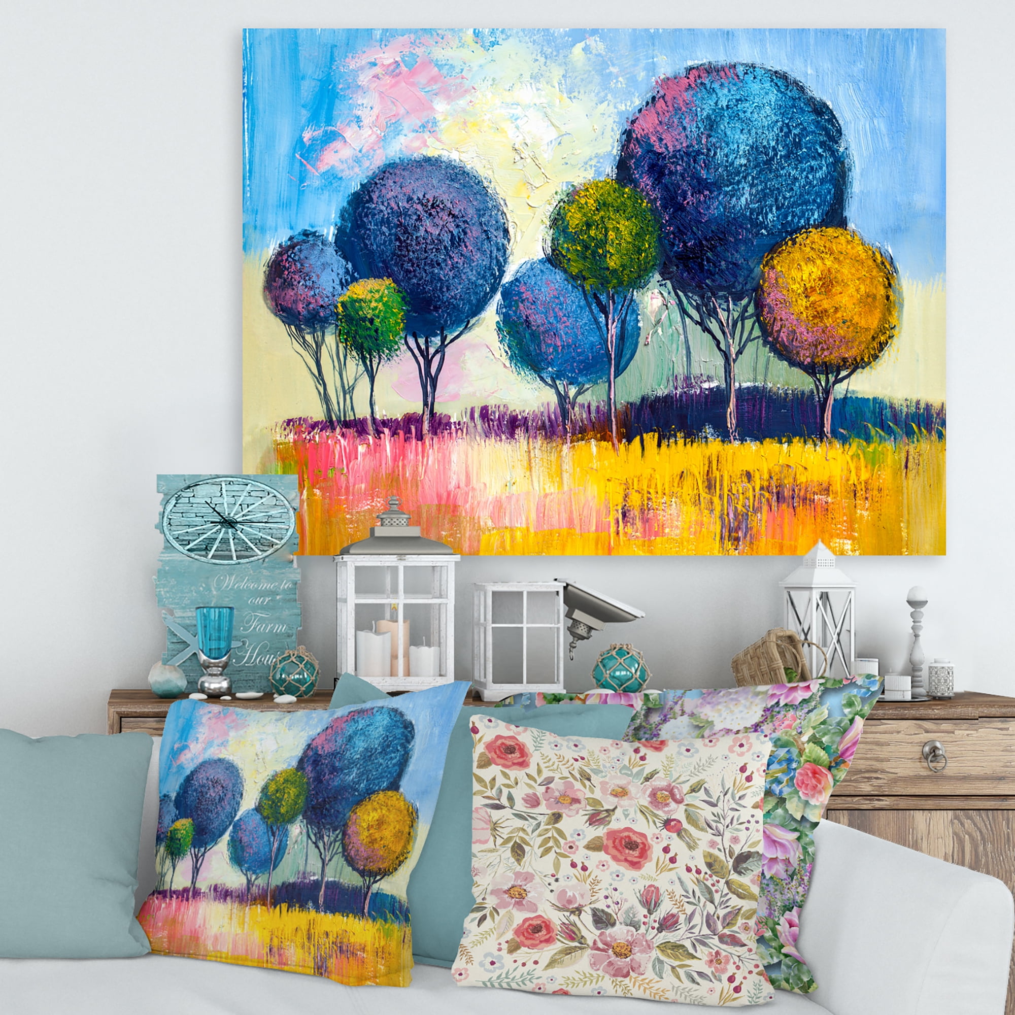Designart ' Autumn Colorful Fantasy Trees III ' Modern Canvas Wall Art Print
