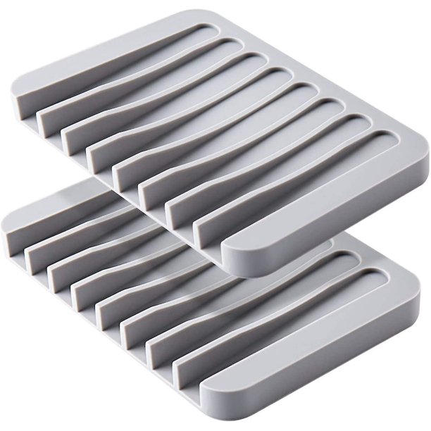 2 jaboneras grises, jabonera de bambú de silicona de primera calidad, jabonera autodrenante para ducha, barra de jabón, baño, fregadero de cocina, bañera