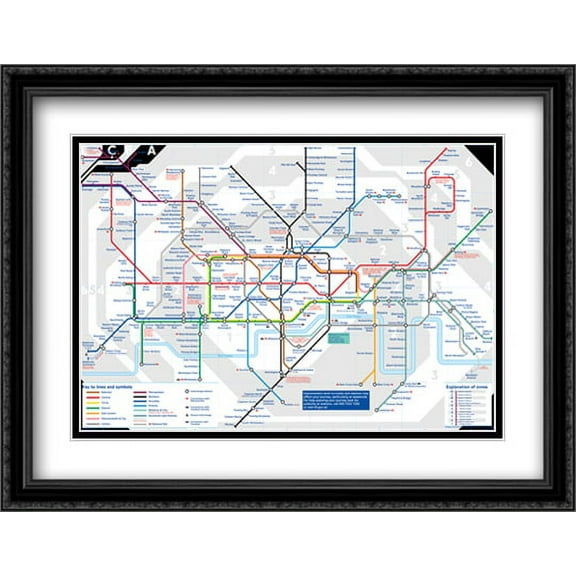 London Underground Map 2x Matted 40x28 Large Black Ornate Framed Art Print