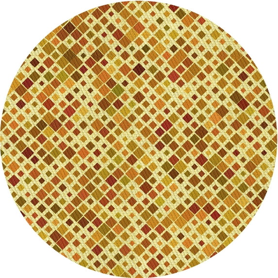 Ahgly Company Indoor Round Patterned Chrome Gold Yellow Area Rugs, 4' Round