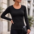 thumbnail image 6 of QINGFSAP Tops for Womens Scoop Neck Long Sleeve Tops Slim Fit Solid Basic Layering Tee Tops, 6 of 9