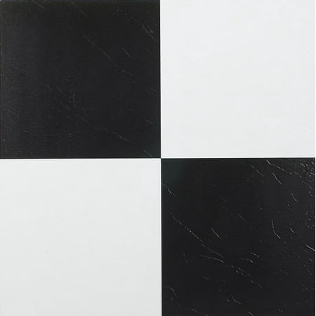 Achim Nexus Black & White 12x12 Self Adhesive Vinyl Floor Tile - 20 Tiles/20 sq. (Best Tile For Kitchen And Bathroom Floors)