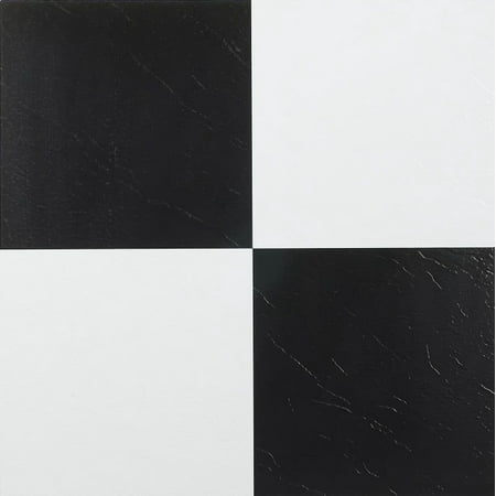 Achim Nexus Black & White 12x12 Self Adhesive Vinyl Floor Tile - 20 Tiles/20 sq. (Best Glue For Vinyl Floor Tiles)