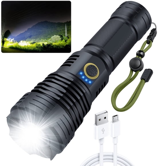 Amzyigou Linternas De Alto Lúmenes 1000000 Linterna Recargable Súper Brillante Linternas Tácticas Led De Alta Potencia Impermeables Con Zoom 5 Modos Para Acampar Caza Y Emergencias