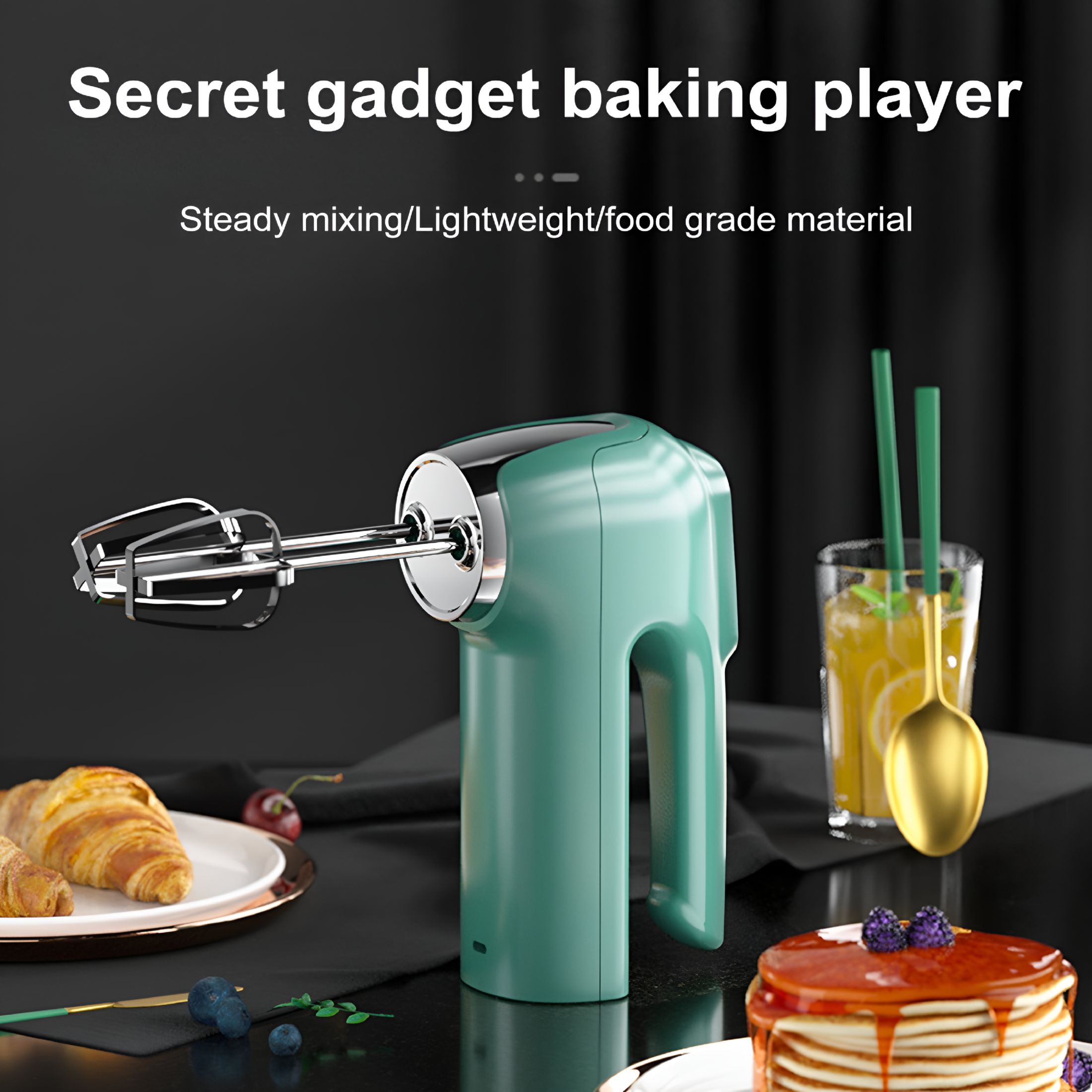 ZEPARO Cordless Electric Whisk 3 Speeds USB Rechargeable Stainless Steel Egg Beater Handheld Mixer Blender Milk Frother Kitchen Baking Supplies -Green