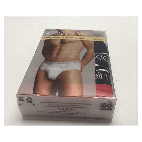 Calvin Klein Men's 3 Pack Cotton Stretch Hip Brief Slip BlackandRed Size Smal