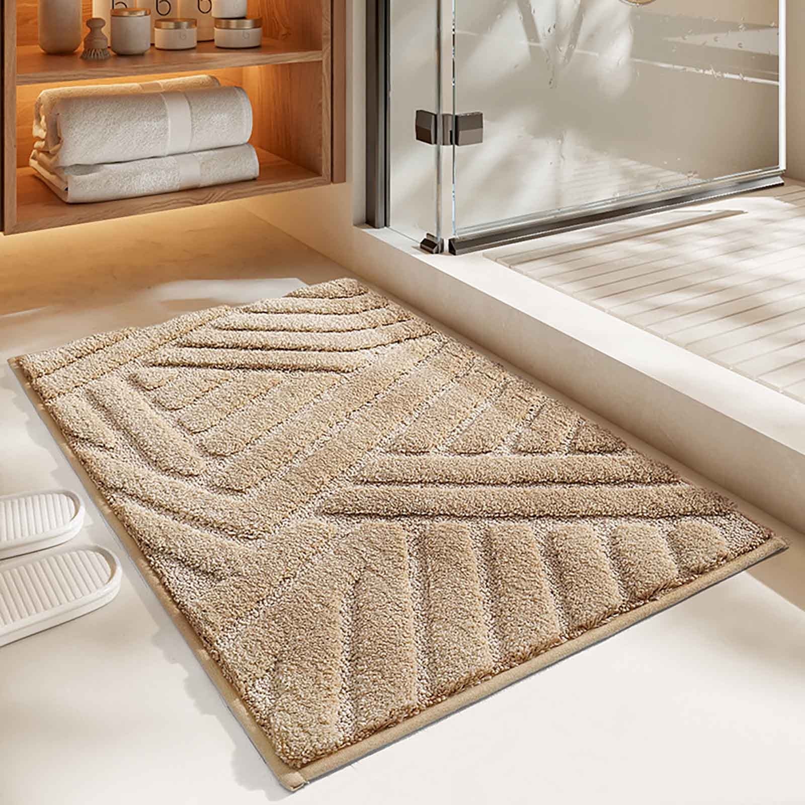 Hgallory Bathroom Polyester Water Absorbing Rugs, Non-Slip Bath Mat Entrance Floor Mat for Bathroom Kitchen Toilet, Modern Minimalist Home Decor Doormat, 20"x32", 1 Pack, Khaki, Rectangle
