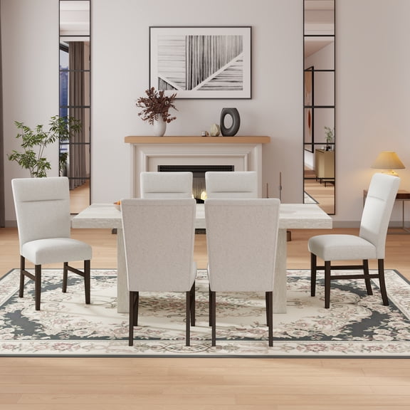 Roundhill Furniture Cavira 7-Piece Modern Dining Set, Faux Marble Dining Table with 6 Chairs, Gray