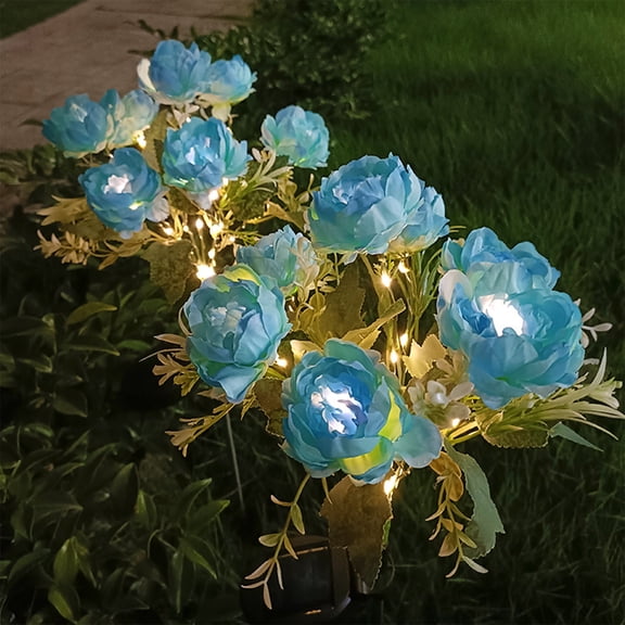 Luxcidy Solar Peony Flower Lights, 7 Heads Outdoor LED Simulation Flowers, Waterproof Garden Decorative Stake Lights, Auto On/Off for Yard Lawn Path Decor (K)