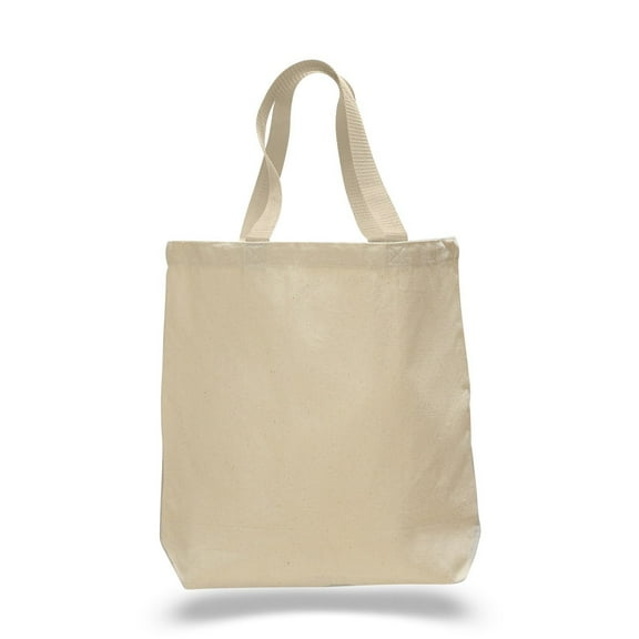 (12 Pack) Set of 12 Cotton Canvas Gusset and Contrasting Handles Tote Bag (Natural)