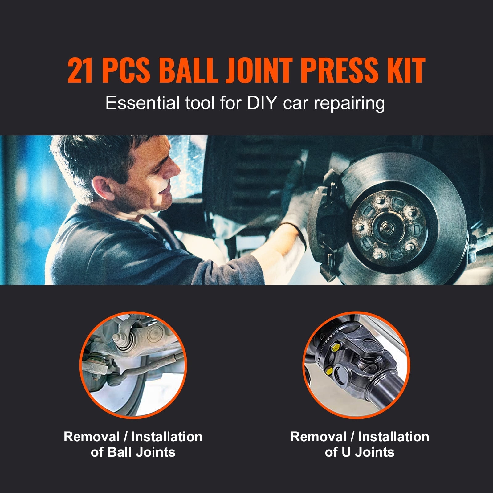 KFFKFF Ball Joint Press Set, 21-piece Tool Set, C-press Ball Joint Removal and Installation Tools, Suitable for Majority 2WD and 4WD Vehicles, Robust Ball Joint Maintenance Kit for Vehicle Servicing