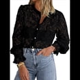 thumbnail image 1 of Blusa Informal Elegante de Encaje para Mujer, Camisa de Larga con Botones, Ropa de Moda para y Otoño Negro XL, 1 of 9