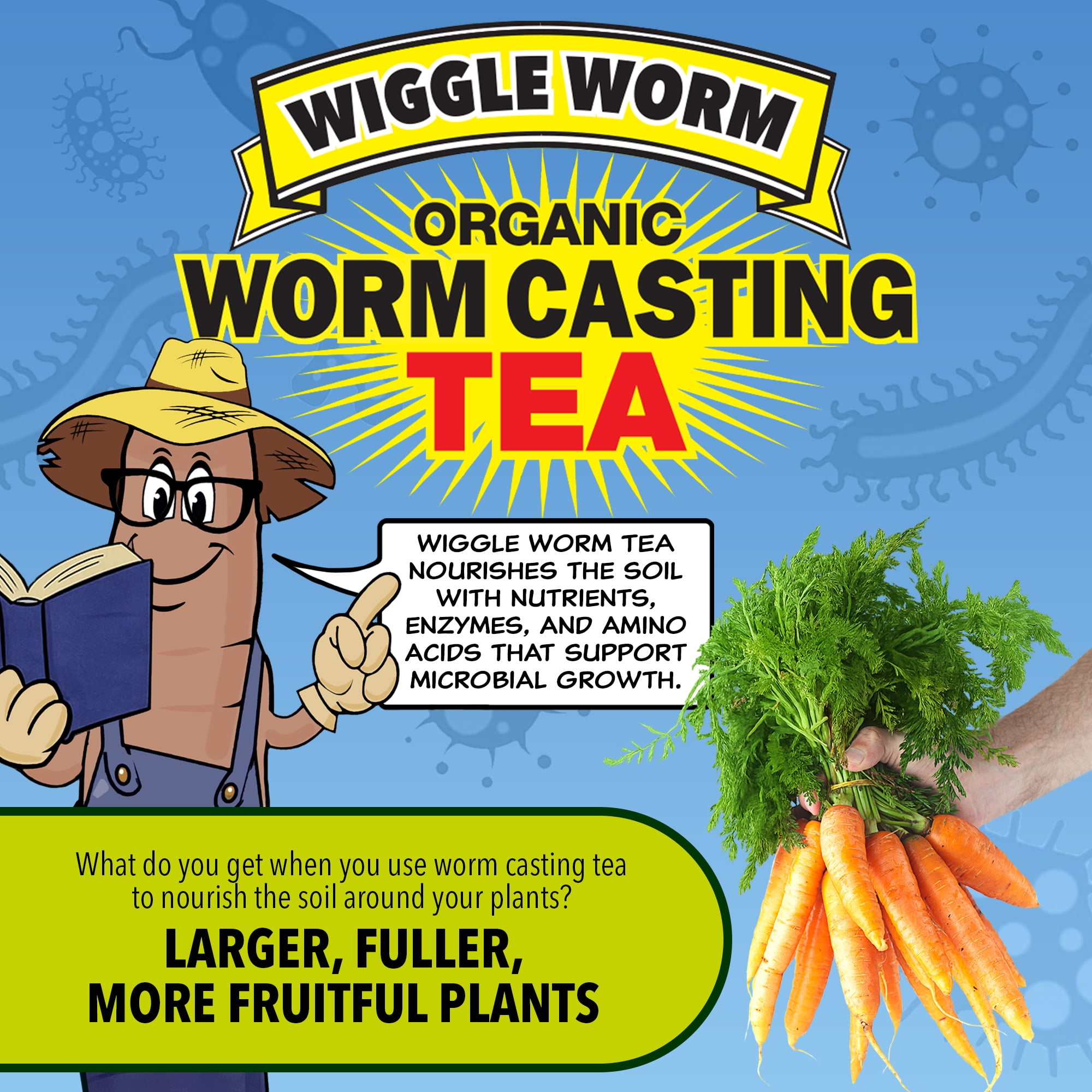Wiggle Worm Pure Worm Castings Tea, 8oz - Organic Liquid Fertilizer and Soil Amendment Concentrate for Indoor and Outdoor Plants