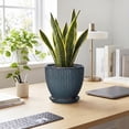 thumbnail image 2 of Wliror 8 Inch Retro Blue Ceramic Plant Pot with Drainage – Vintage Round Planter for Indoor Plants, Succulents, Herbs, 2 of 7
