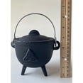 thumbnail image 2 of Triquetra Cast Iron Cauldron With Lid and Handle, Witches Cauldron, Great For Use With Charcoal Incense, Smudge Sage, 4.25"-4.5", 2 of 7