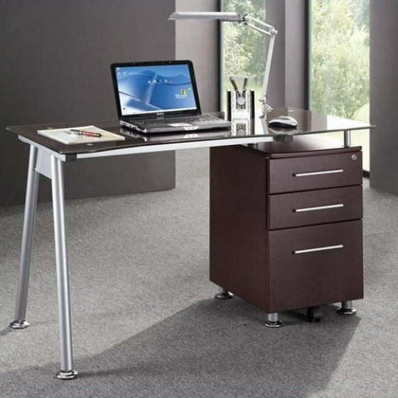 Techni Mobili Tempered Glass Top Computer Desk Ayresmarcus