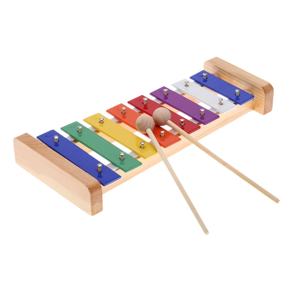 Wood Pine Xylophone 8Note 3mm Colorful Aluminum Plate C Key Percussion Toddle Kid Musical Toy